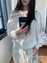 City Metal Eyelet One Off-Shoulder Brushed Sweatshirt