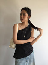 One-shoulder draping blouse (2color)