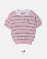 Border Collar Button Short Sleeve Knit (4color)