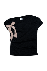 ドレープドツイストリボンTシャツ  (BLACK)