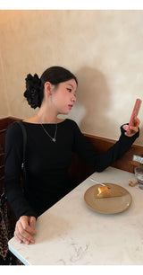 Black bag see-through pad bow long-sleeved shirt