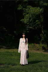 PINK BLOSSOM MESH-OVERLAY FLORAL DRESS