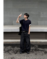 Near Henley Neck Cropped Knit Short Sleeve
