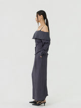 Scratch Cape Off-Shoulder Belted Shirt, Charcoal