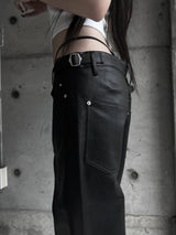 [unisex] サイドバックルレザーワイドパンツ