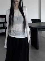 layered see-through long sleeve T (4color)