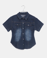 Ladder Slim Fit Pocket Washing Denim Shirt