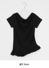 シマ ドレープ フリル オフショルダー 半袖Tシャツ