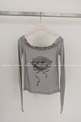 rose lace off-shoulder T-shirt