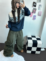 TEDDY BABY 🤎🐻🧸 OVER CARGO STRING FUR PANTS 💚🤎🖤🧡4COLOR