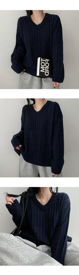 Tied V-neck twisted knitwear