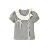 Lovie Check Ribbon Collar Blouse