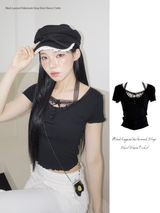 Black Layered Halterneck Strap Short Sleeve T-shirt