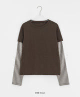 [BAONHAUS] Crein Stripe Color Matching Layered Long Sleeve Tee