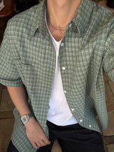 Dard pore check short-sleeved shirt