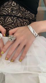 Bold silver balls ring
