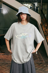 パッチワークフローラルエンブロイダリーTシャツ