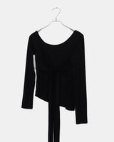 Evin ribbon Unbalanced Layered One-Off Shoulder Long-Sleeved T-Shirt