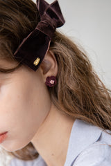 Wine and rose flower knit earring