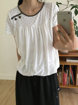 Nata Button Dot Raglan Short Sleeve Tee