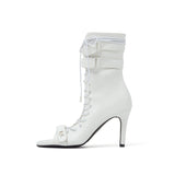Double Strap Lace-Up Open Toe Heel(White)