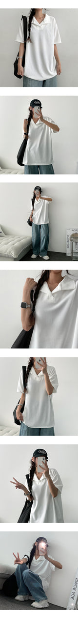 Nibble Open Collar Knitwear Short-Sleeved T-shirt