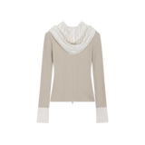 レース刺繍フードジップアップ [アイボリー]