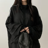 Shelly Gauze Two-Line High-Neck Zip-Up Jumper