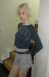 C LACE NECK LOGO T-SHIRT_CHARCOAL