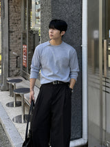 Waffle diagonal button crop long-sleeve t-shirt