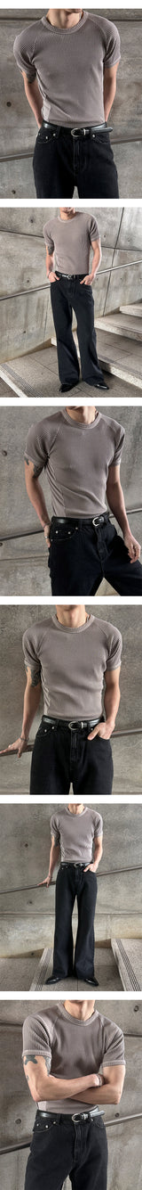 [MUSCLE FIT] Pigment mesh golgi half knit t-shirts(4color)