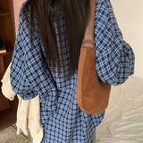 [Same-day shipping🚚/Jangmaru look☔] ボウオーバーフィットボクシーロングスリーブチェッカードシャツ 2 colors