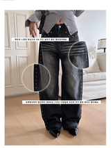 Stud washing wide denim pants(2color)