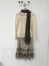 2-Color Small Floral Pleated Vintage Scarf