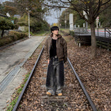 ネレンフードボンバーレザーパディングジャケット