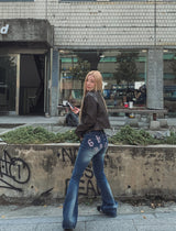 Hip-point bootcut denim pants