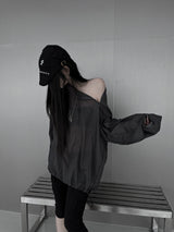 [unisex] シースルーダイアゴナルジッパーT (2color)