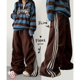 Hey three-line track fleece banding wide pants