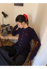 Twisted frill knit long-sleeved cardigan