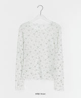 Zaina Tencel U-Neck See-through Flower Layered Long Sleeve Tee