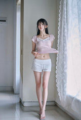 [MADE] Coquette Lace Shirred Fold-Over Shorts