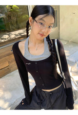 ホルターレイヤードツーピース長袖Tシャツ