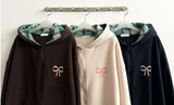 Check lining ribbon fleece hooded zip-up