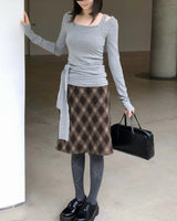 [ORIGINAL] Nouve Check Long Wool Skirt