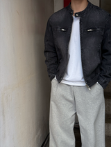 Stone-washed biker jacket