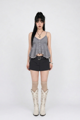レース ブリーズ ボタン キャミ トップ (WHITE, VIOLET GRAY 2COLORS!)