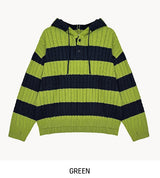 Stripe cable hood warmer knitwear