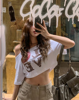 Love Leopard Crop Off Shoulder Short Sleeve