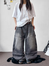 Kuchi Side Carpenter Zip Wide Balloon Pants 3color