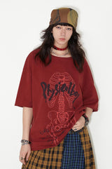 Skeleton lace print rolled hem short sleeve T-shirt